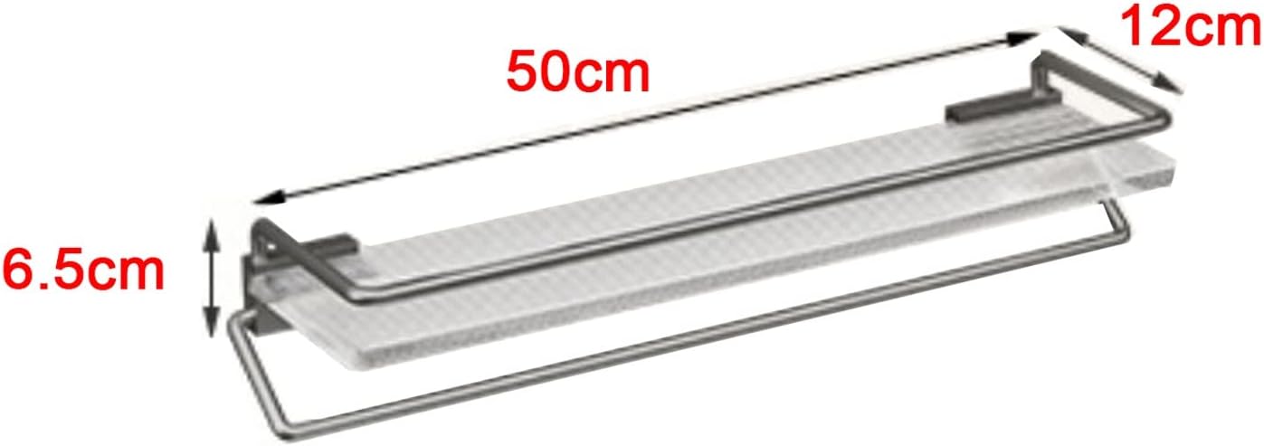 Bathroom Shelf Bathroom Glass Shelf with Hand Towel Bar Aluminum Tempered Glass Bathroom Wall Shelf 19.6in Wall Mount Towel Racks Rectangular Storage Organizer, Grey Bathroom Wall Shelves
