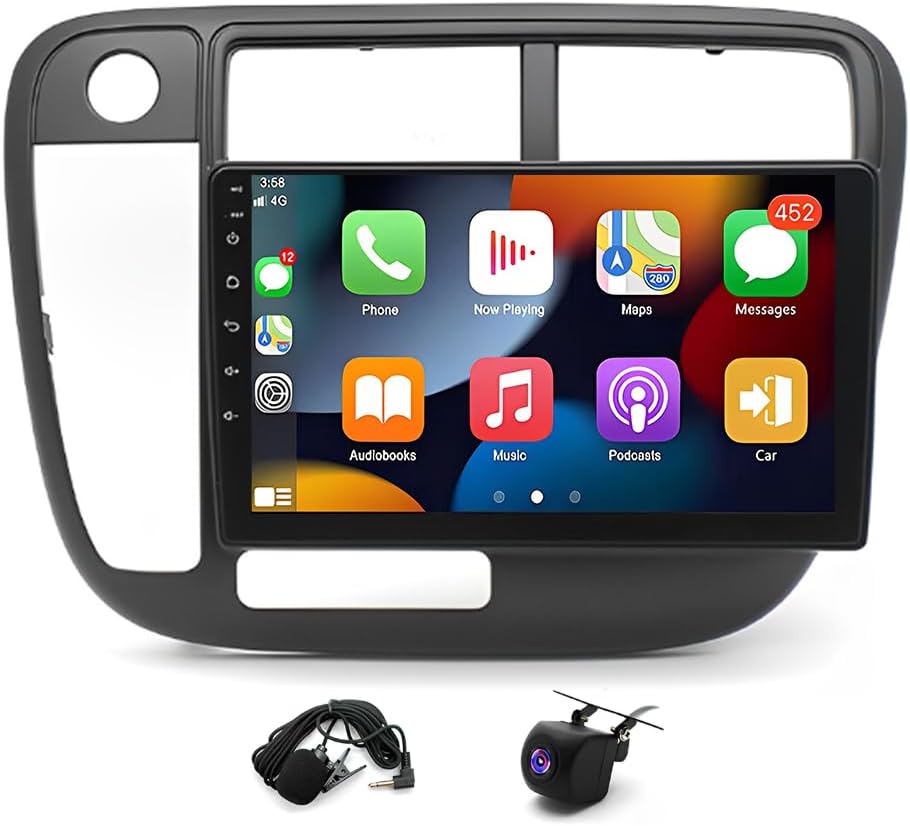 9 Inches IPS Car Stereo Radio for Honda Civic 1996-2001,Built-in CarPlay &Android Auto Android 13 Stereo,Support WiFi GPS Bluetooth AHD Backup Camera Mic,SWC/AV in/FM/AM Radio Receiver