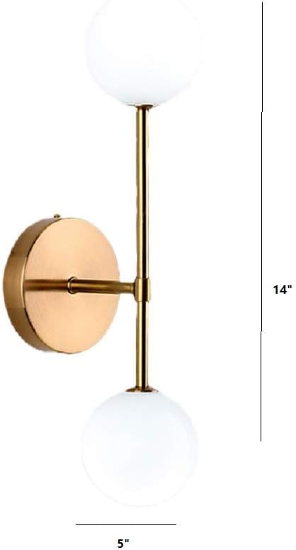 Wall Lamp, Globe Wall Sconce Light Modern 2 Lights Cream Glass Wall-Mount Lamp for Corner (Gold)