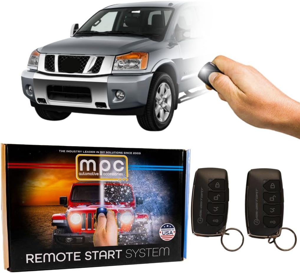 MPC 4-Button Remote Starter Compatible with 2005-2007 Nissan Frontier |Gas| |Key-to-Start| Plugin T-Harness - (2) Extended Range 4-Button 2-Way Remotes - Up to 3,000 ft Range - Firmware Preloaded