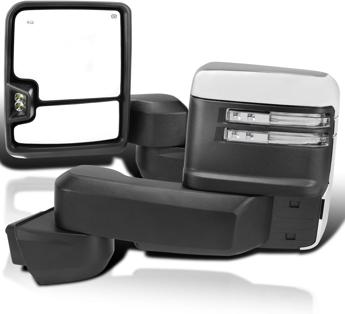 Spec-D Tuning Chrome Power Heated Towing Mirrors w/LED Signal, Temperature Sensor Compatible with 2020-2025 Chevy Silverado, GMC Sierra 2500HD 3500HD, Left + Right Pair