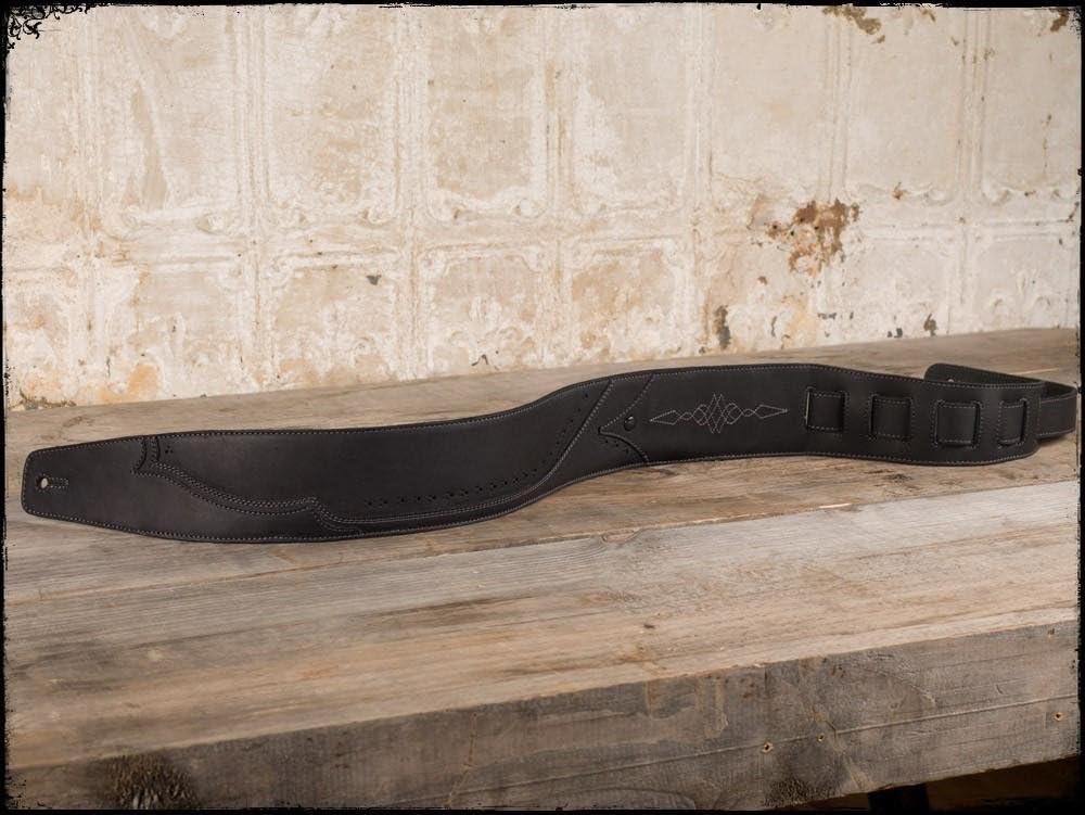 Anthology Gear Walk the Line Vintage Full Grain Leather Guitar Strap - For Electric, Acoustic, and Bass Guitars Carbon Black Color