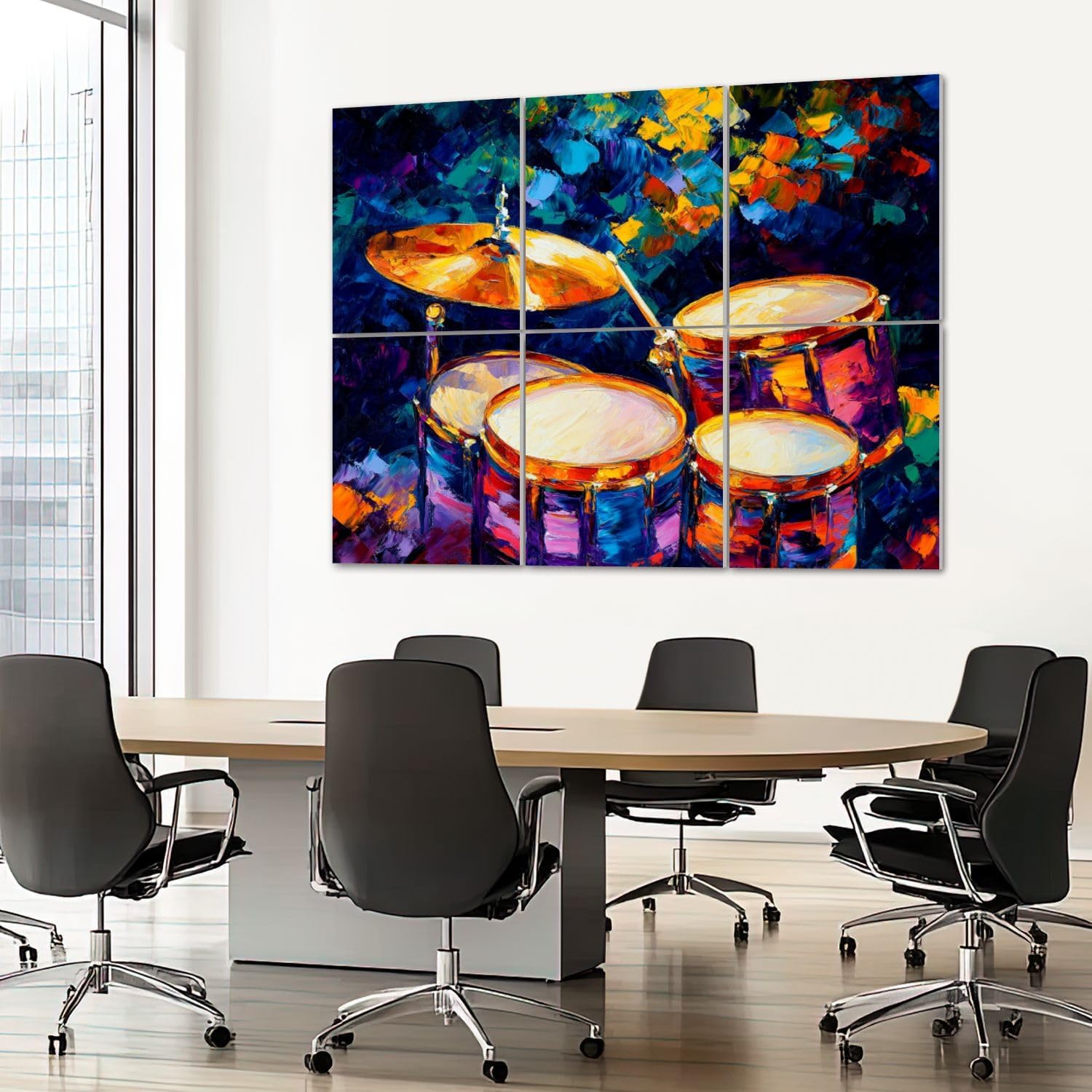 6 Pack Art Acoustic Panels Sound Absorbing Music Drum Set Abstract Cymbals Background Colorful Musical Instrument Decorative Soundproof Wall Panels Self Adhesive for Recording Studios Office 72