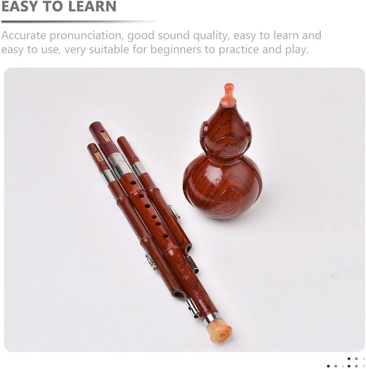 Hulusi Flute Traditional Woodwind Instrument Gourd Silk Musical Instruments Professional Hulusi Student(43x8cm)