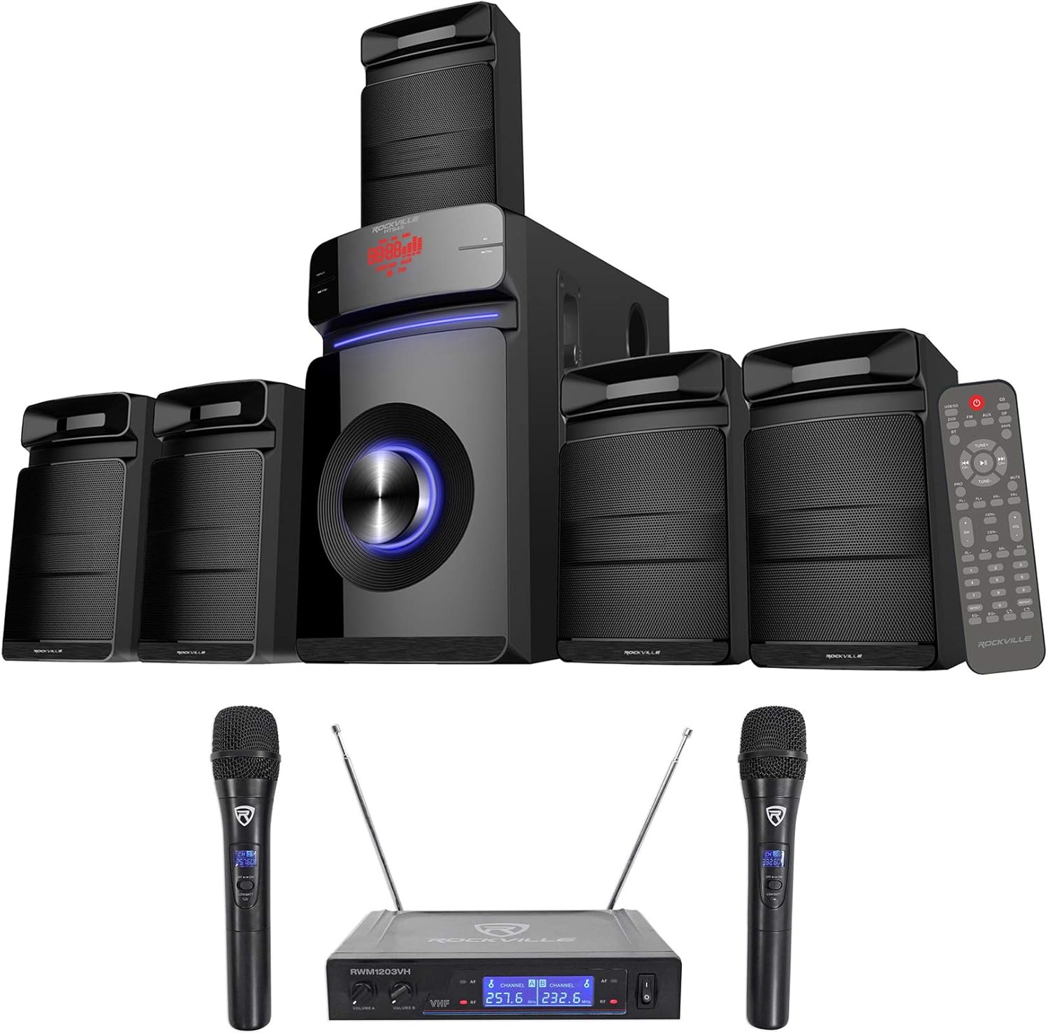 Rockville HTS45 Bundle: 800-Watt 5.1-Channel Bluetooth Home Theater Audio System with 5.25