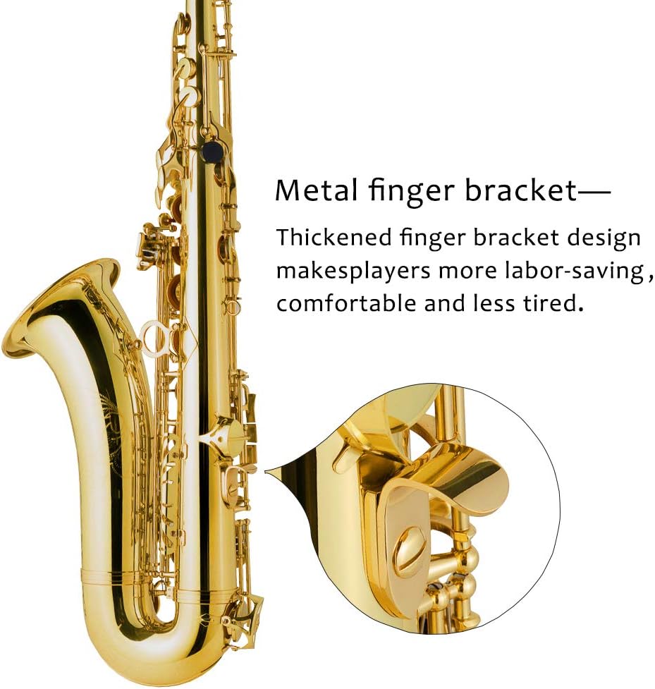 EASTROCK Tenor Saxophone Golden B Flat Tenor Sax Professional Tenor Saxophone for Beginners Students and Musicians with Carrying Case,Mouthpiece,Reeds,Cushion Pads,Cleaning Kit,Neck Strap