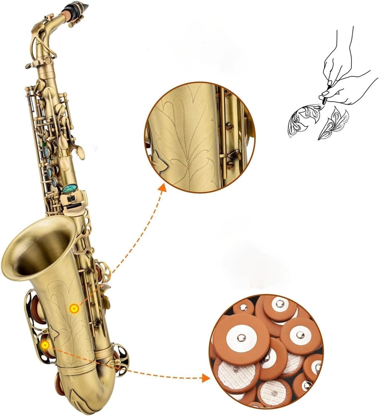 Advanced Antique Craft Eb Alto Saxophone Saxophone Carved Pattern Woodwind Instrument Bag Other Accessories