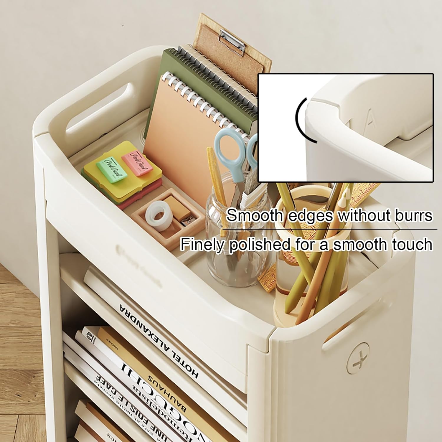 Rolling Bookshelf, Mobile Storage Book Shelf with Wheels, Bookcase Storage Rack, Slim Utility Organizer, Smooth Surface, for Office, Library, Dorm, Study Room