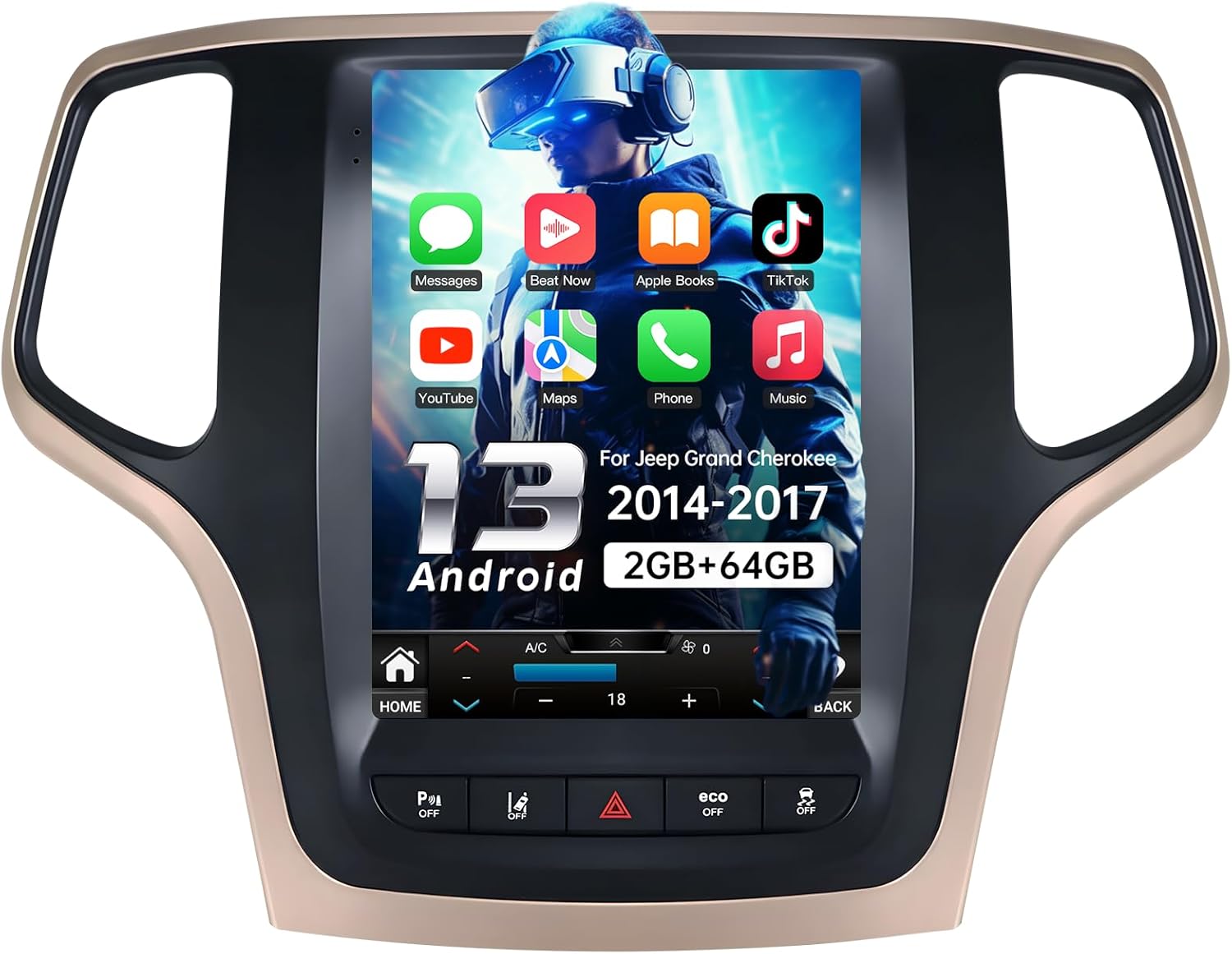 4Core+64G ROM Car Radio Stereo for Jeep Grand Cherokee WK2 2014-2017: 9.7 Inch IPS Touchscreen Radio Upgrade with Wireless Carplay Android Auto 5GWiFi GPS FM Audio 1080P Backup Camera