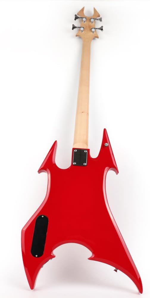 Fojill Cool Shape Full Size Standard Electric Bass Guitar Four 4 String Right Hand Handed Solid Body Canadian Maple Neck Genuine Rosewood Fretboard Fingerboard(Red)