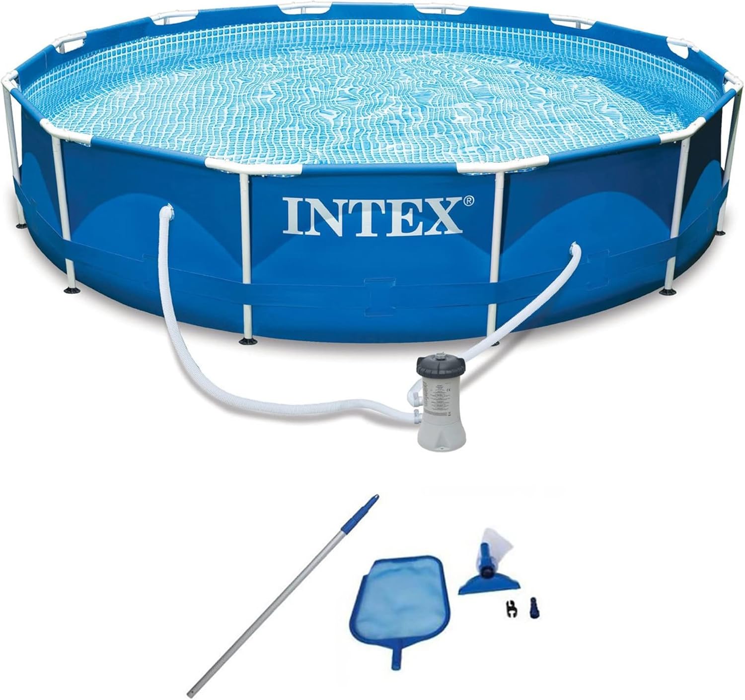 Intex 12' x 2.5' Round Pool w/ Filter Pump & Pool Cleaning Kit w/ Vacuum & Pole