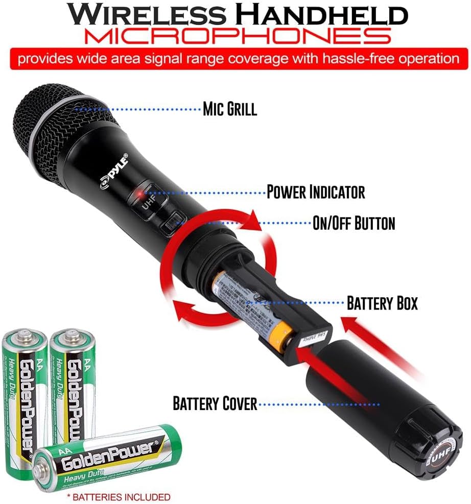 Pyle 8 Ch UHF Wireless Microphone System & Rack Mountable Base 4 Handheld MICS 4 Headsets, 4 Belt Packs, 4 Lavelier/Lapel MIC with Independent Volume Controls AF & RF Signal Indicators (PDWM8350)
