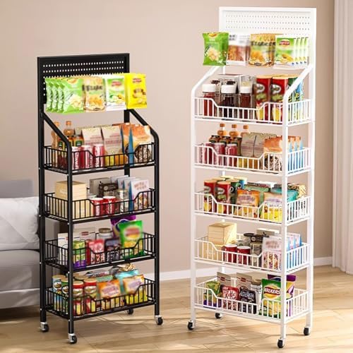 4-Tier Heavy Duty Snack Rack Display Stand - Sturdy Retail Shelves for Supermarkets, Convenience Stores, Gas Stations & Garages - Durable White Snack Organizer for Optimal Product Visibility