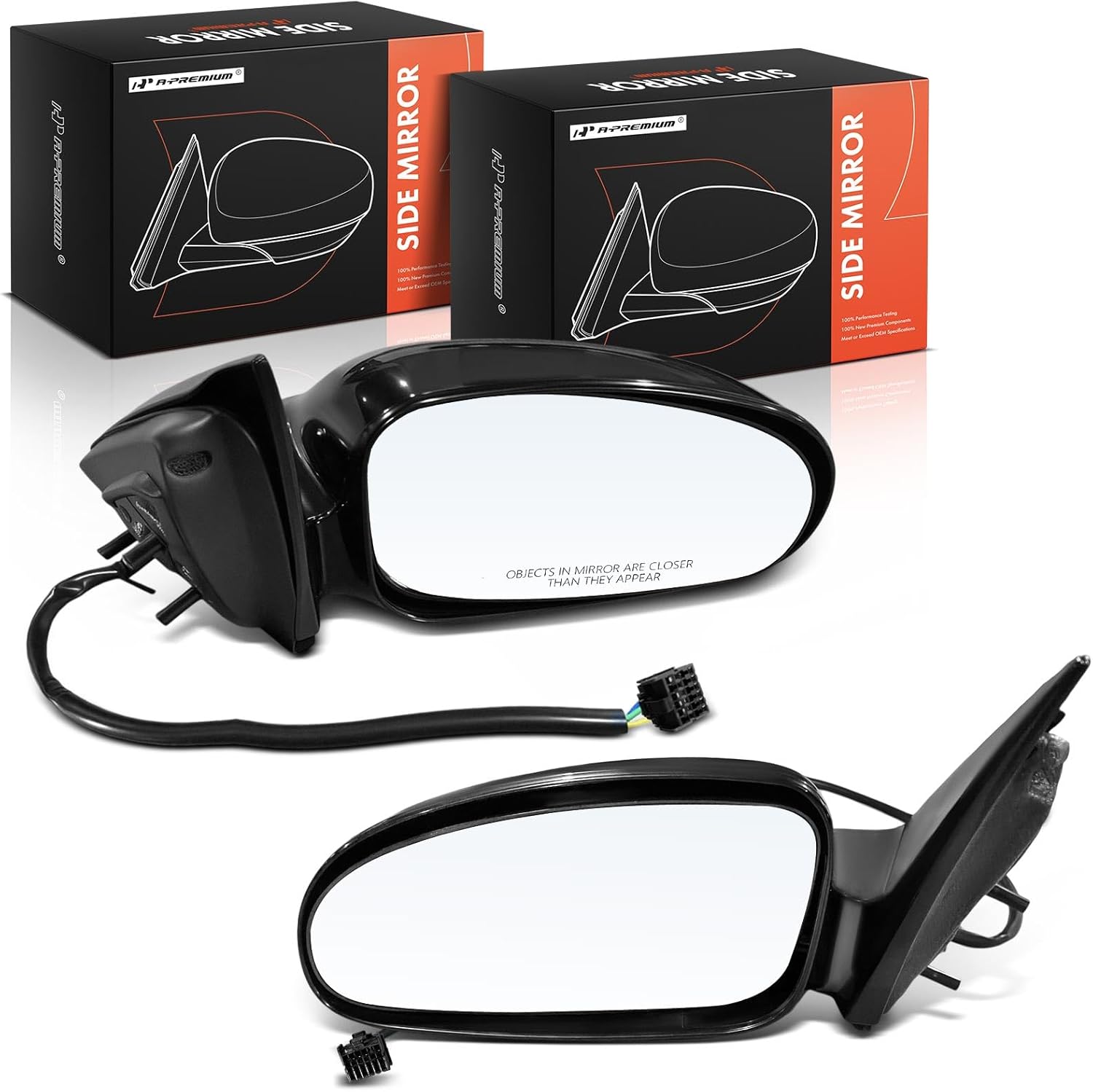 A-Premium Pair (2) Driver and Passenger Side Power Door Mirror - Compatible with Pontiac Bonneville 2000-2005 - Non-Heated Non-Folding Smooth Black Outside Rear View Mirror