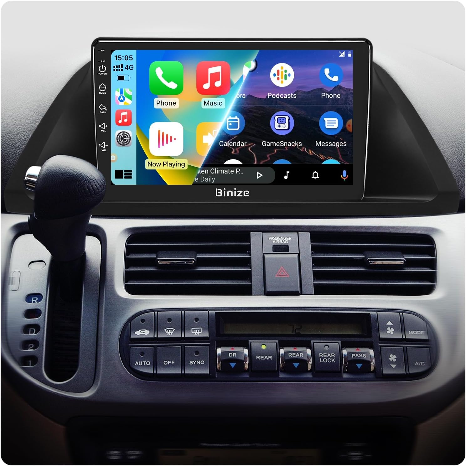 BINIZE Car Stereo Radio Compatible with Honda Odyssey 2005 2006 2007 2008 2009 2010, Wireless Carplay Android Auto Car Radio with Bluetooth, WiFi, USB, Backup Camera