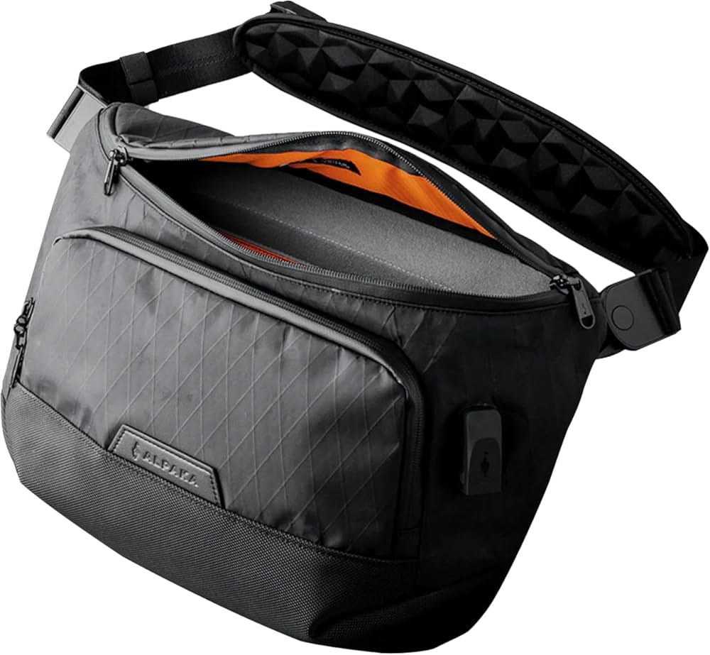 ALPAKA Bravo Sling Max, 8L RFID-Blocking Sling Laptop Bag for Men with Maglockz Buckle, Lockable Zips & External USB Port