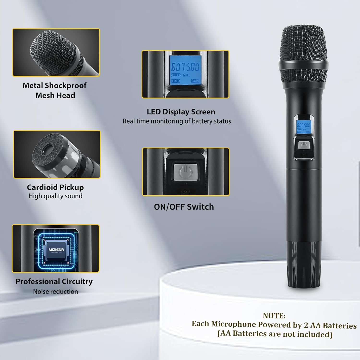 Wireless Microphone System 4 Channel, UHF Metal Cordless Handheld Mics Set - 200 Adjustable Frequencies, Auto Scan & Memory Function, 300ft Range, Ideal for Karaoke Church Wedding（UG-240