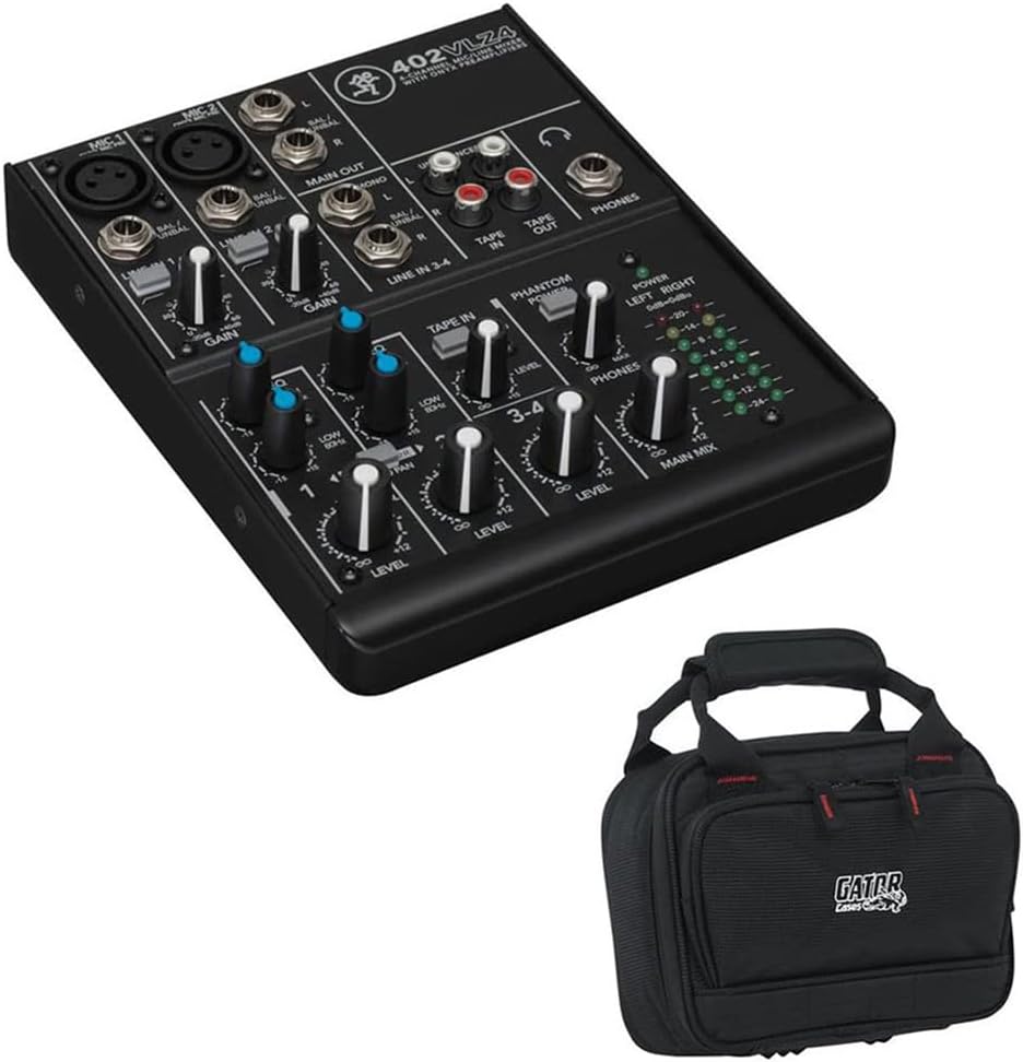 Mackie 402VLZ4 4-Channel Ultra-Compact Mixer Bundle with G-MIXERBAG-0608 Padded Nylon Mixer/Equipment Bag Kit