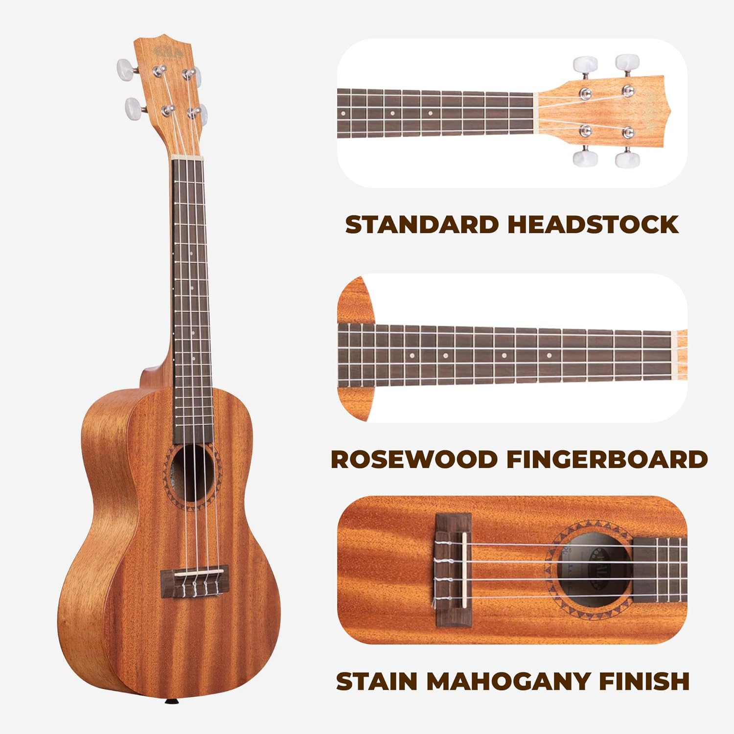 Kala KA-15C Satin Mahogany Concert Ukulele Bundle with Gig Bag, Tuner, Strap, Strings, Austin Bazaar Instructional DVD, and Polishing Cloth