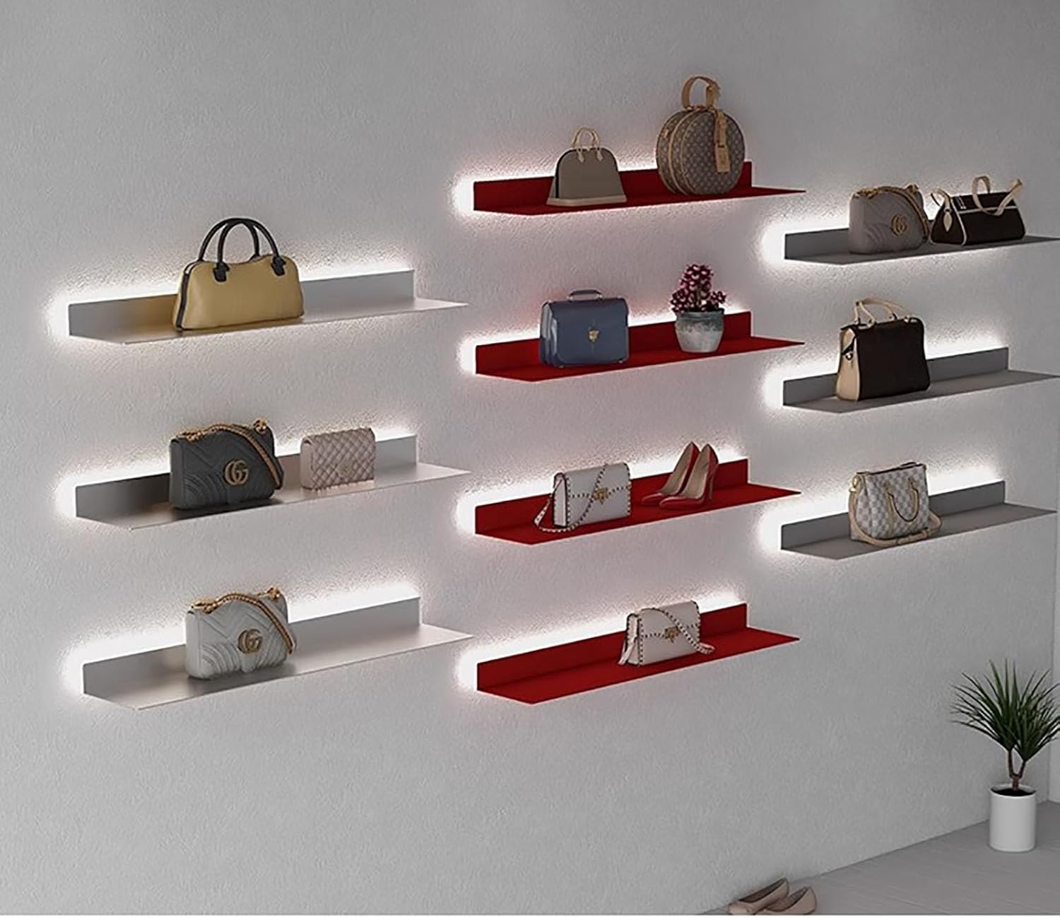 Carbon Steel Display Stands,Floating Shelves Wall Mounted,Illuminated Wall Shelf Built-in LED,Light Creative Metal Display Shelves for for Storage,60/80/100/120cm Length ( Color : Silver , Size : 120c