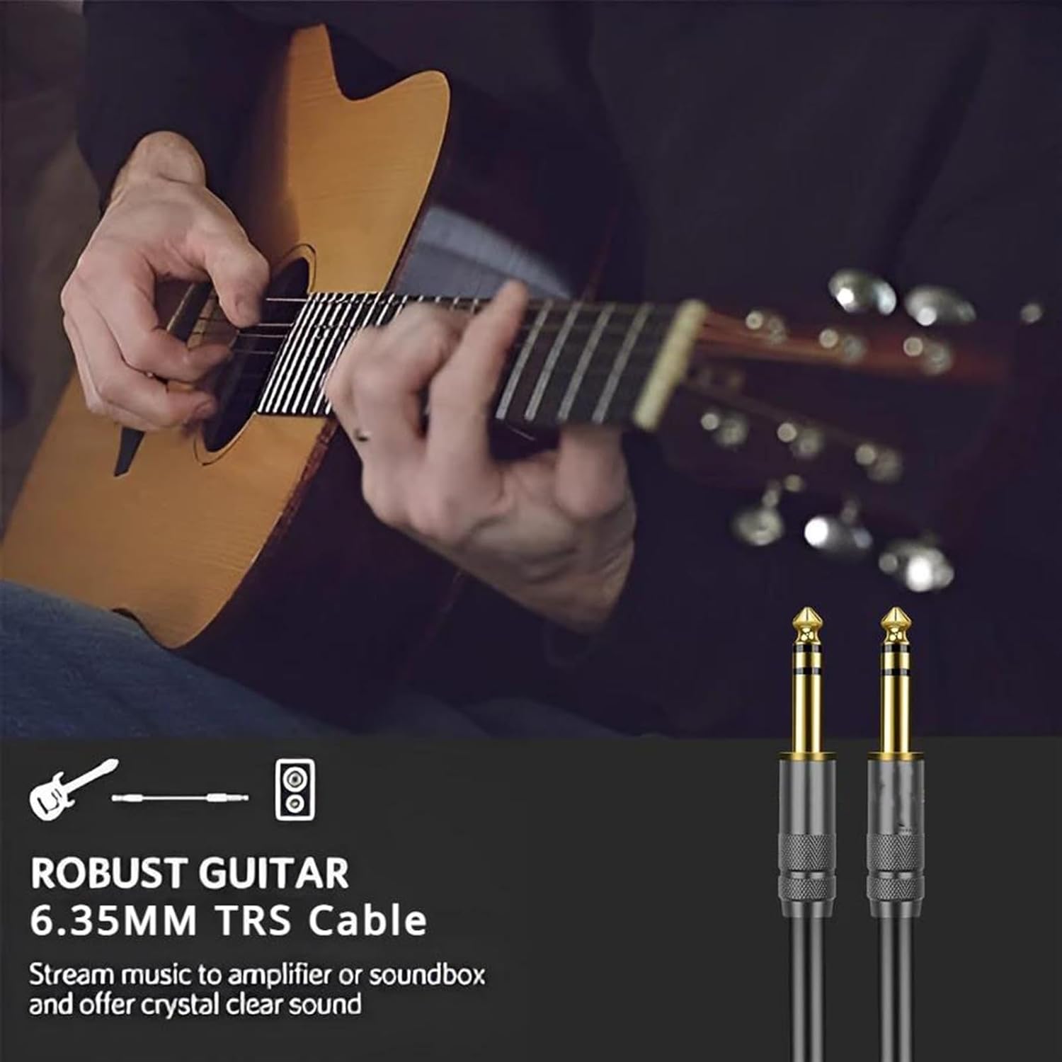 TSTS Guitar Audio Cable 1/4 Inch Straight Instrument Cord 6.35mm to 6.35mm Stereo Professional Guitar Cable for Guitar Amplifier(Pack of 2,15m)