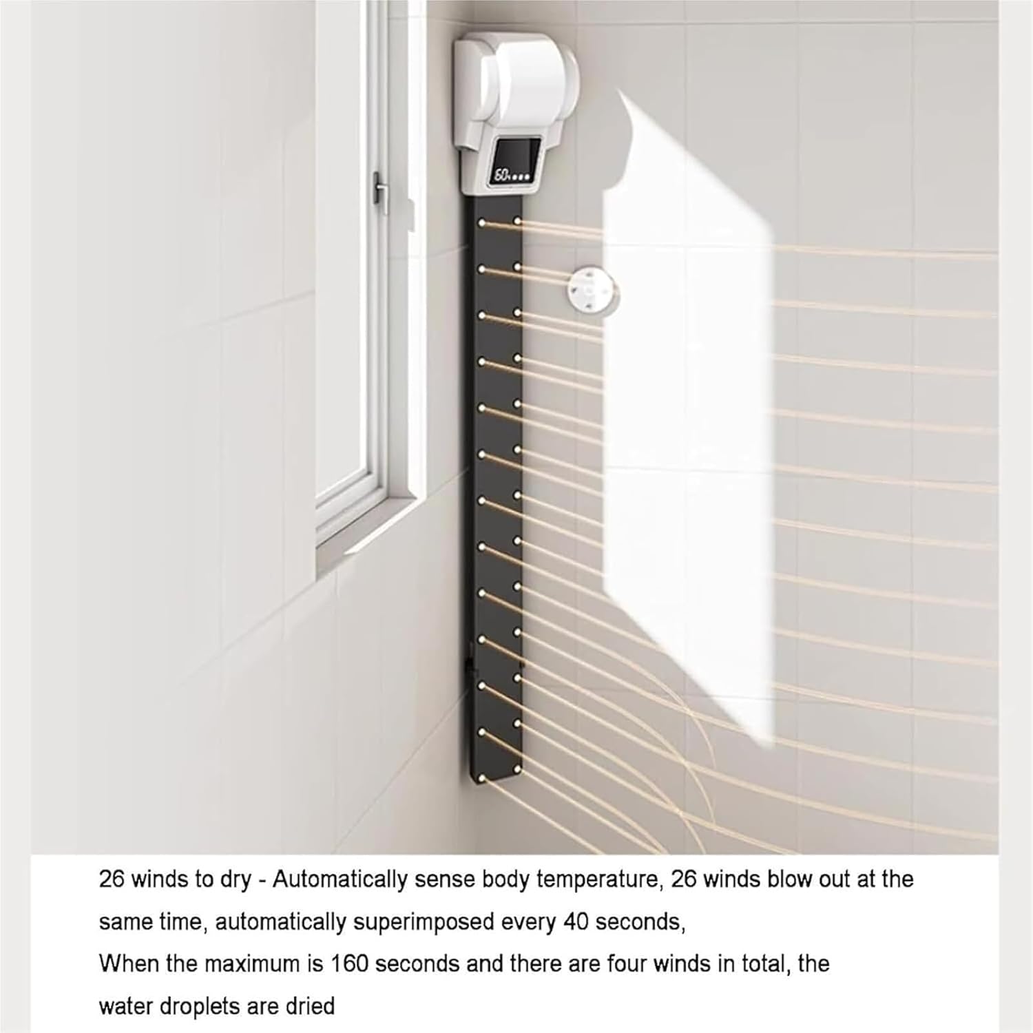 3300W Air Column Blow Dryer, Removable Body Dryer, 26 Air Outlets, 2-minute Ionic Drying, Touch Screen or Remote Control, Removable Cleaning, Wall Mount Corner Mounting Design, for Bathroom Hotel Sho