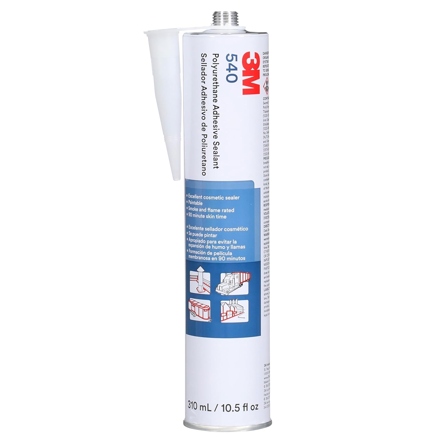3M Polyurethane Sealant 540 White, Net 10.5 Fluid Ounce Cartridge, (Case of 12)