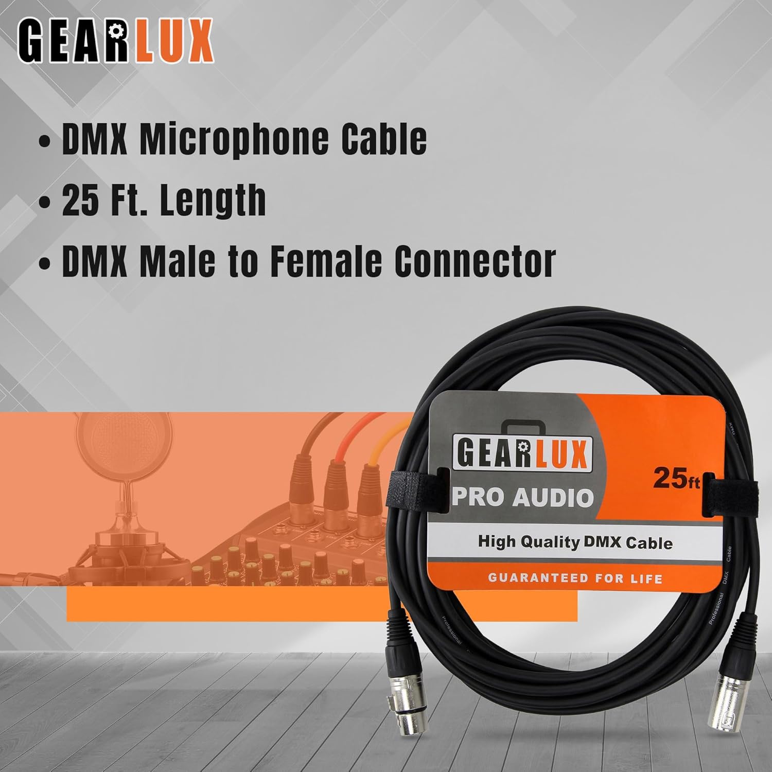 Gearlux DMX Cable, 3 Pin, Male to Female, 25 Feet - 10 Pack
