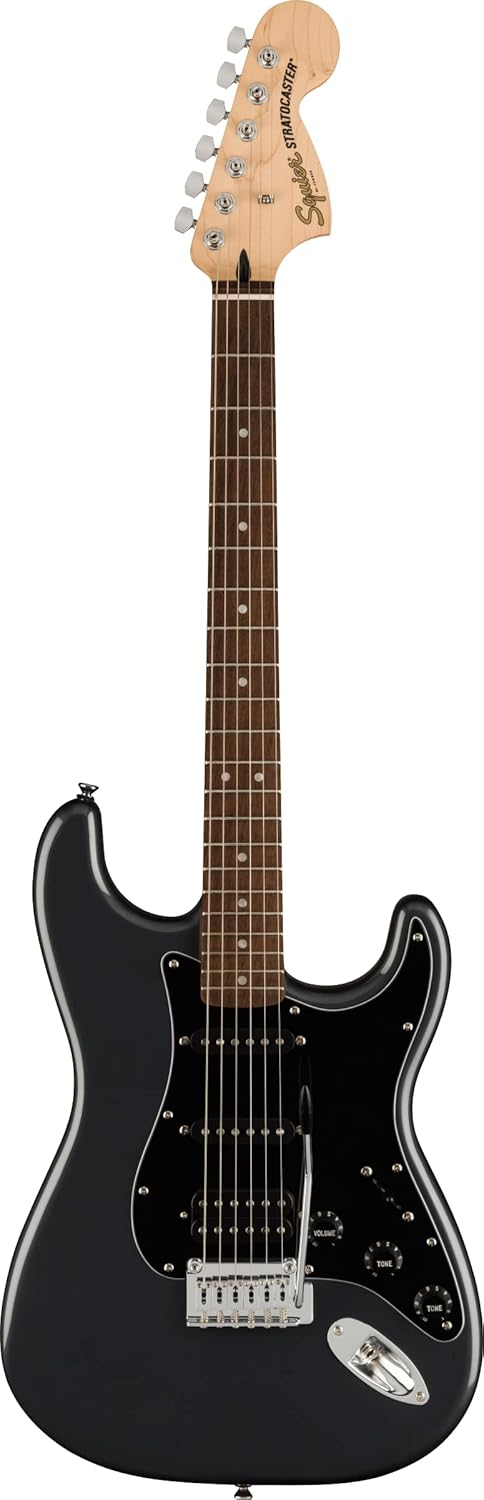 Squier by Fender Affinity Series Stratocaster Pack, HSS, Laurel Fingerboard, Charcoal Frost Metallic & FT-1 Professional Clip-On Tuner