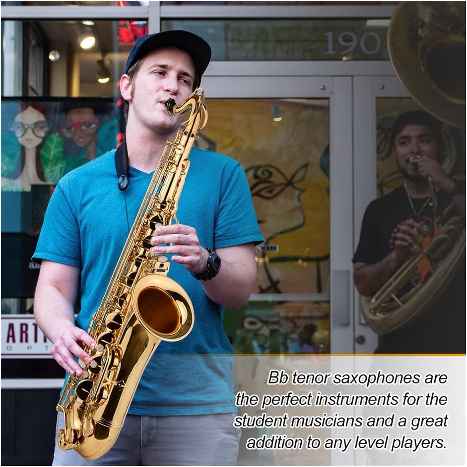 KESHUO Bb Tenor Saxophone Sax Brass Body Gold Lacquered Surface Woodwind Instrument with Carry Case Brass Sax Beginners Kit