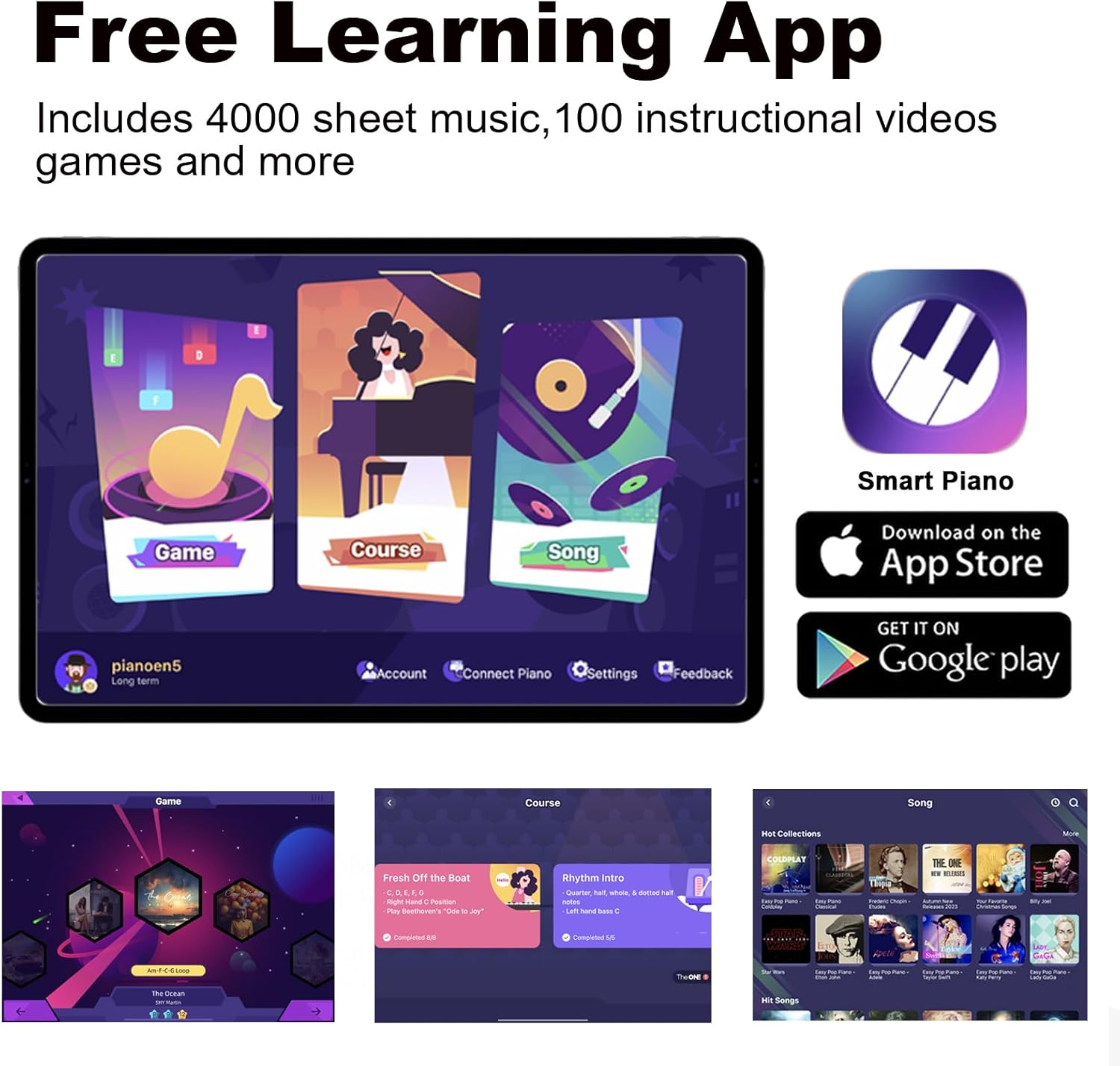 The ONE Digital Piano with Lighted-up 88 Hammer Action Keys, Smart Teaching Piano Keyboard for Beginner/Adult, Grand Piano Sound, Full Size Weighted Keyboard with 3 Pedals/Free APP/Bluetooth/MIDI