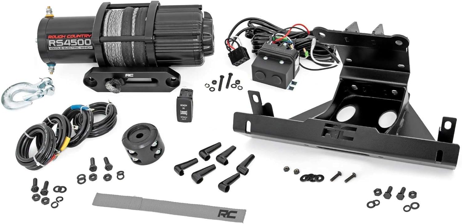 Rough Country 4,500 LB Winch Mount Kit for Can-Am Maverick X3 - Bolt-On Plate with RS4500S UTV Winch & Synthetic Rope