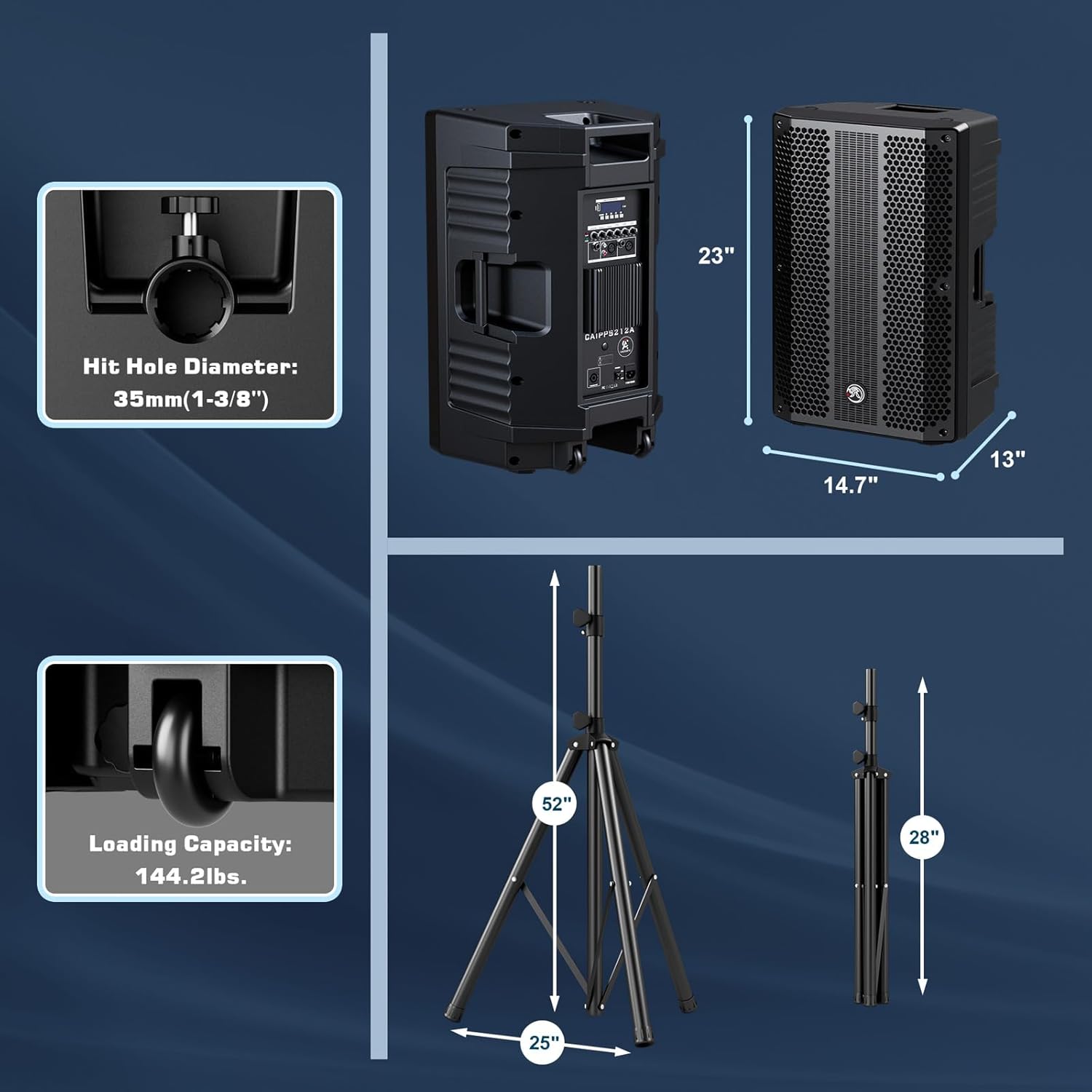 12-inch PA Speaker System with Bluetooth – Portable Dual DJ Speakers with Stands, Full-Range Stereo Sound for Events & Performances