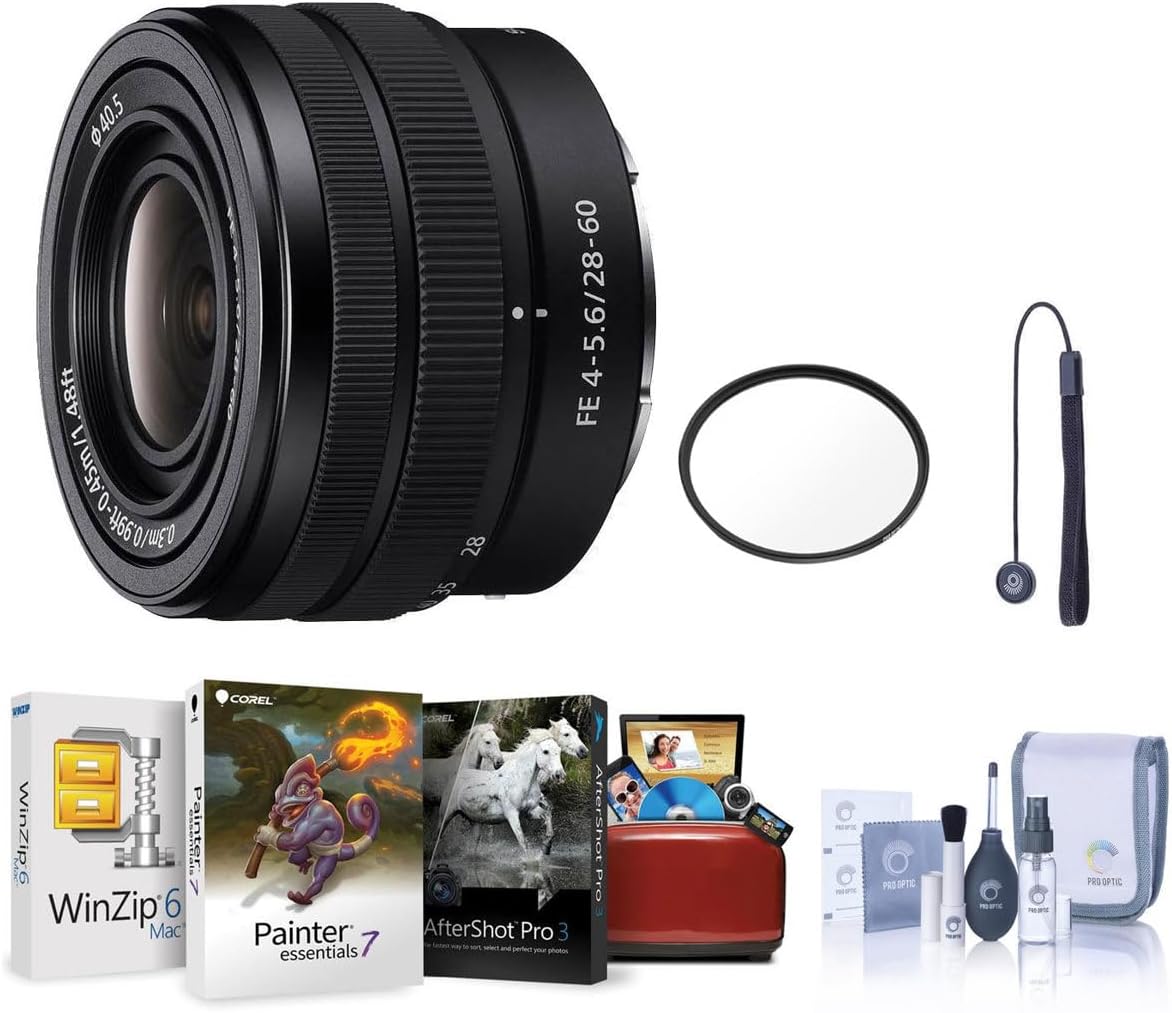 Sony FE 28-60mm f/4-5.6 Lens, Bundle with 40.5mm UV Filter, Cleaning Kit, Lens Cap Tether, Mac Software Kit
