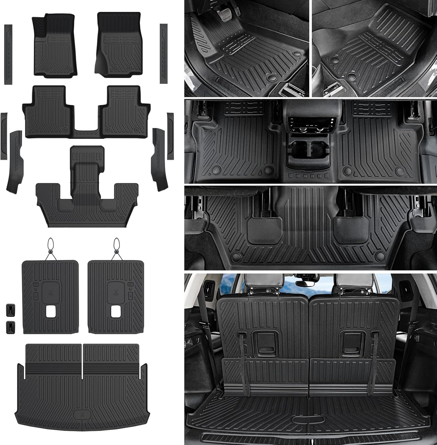 Floor Mats Cargo Mat for 2021-2025 Jeep Grand Cherokee L Captain Chair(Only for 6-Seater w/o 2nd Row Armrest), All Weather TPE Trunk Cargo Liner Car Accessories
