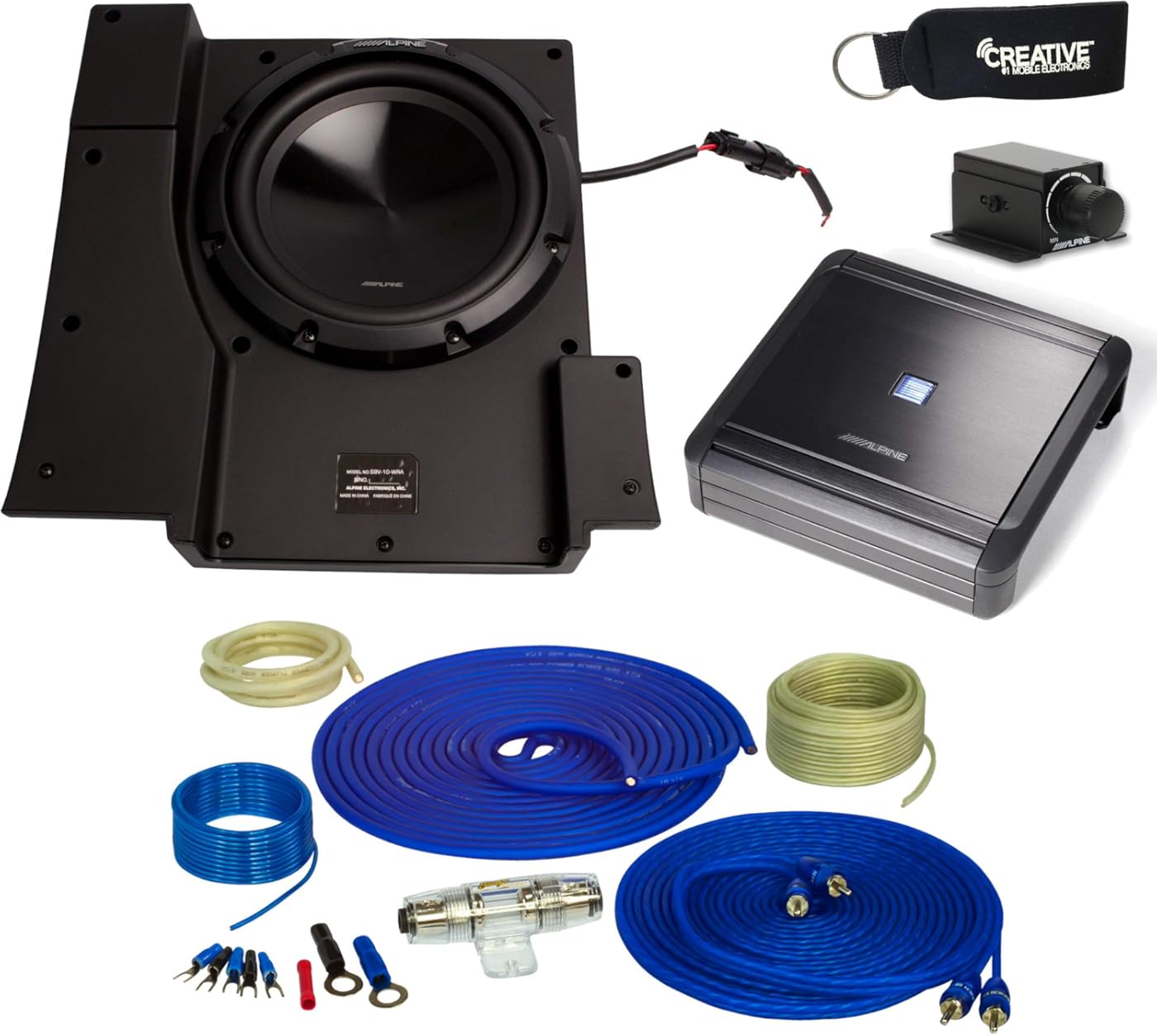 Alpine SBV-10-WRA 10-Inch Subwoofer for 2007-2018 Jeep Wrangler with MRV-M500 Amplifier, Wire kit and bass knob