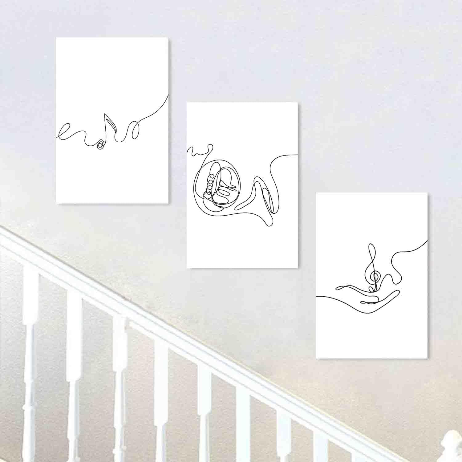 Minimalist French Horn Wall Art Set of Three,Elegant Line Art Prints for Home Decor,Ideal for Music Lovers,Gift for Any Occasion,16