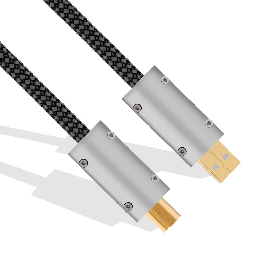Monosaudio USB 2.0 A to B Data Cable, 1M/3.3Ft, OFC Copper, 3-Layer Shield, 24k Gold-Plated Connectors, for DAC, Decoder, Printer, Computer, Audio Equipment
