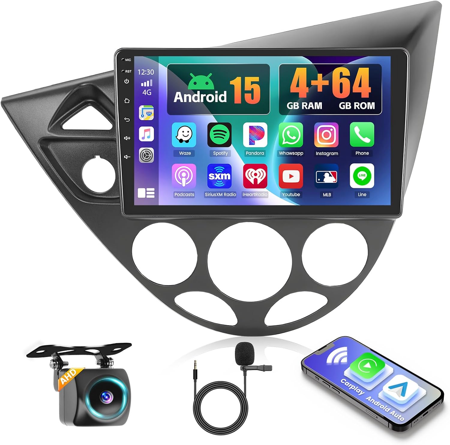 4+64G Car Radio for Ford Focus(LHD) 1998 1999 2000 2001 2002 2003 2004 2005 2006 CarPlay Android Auto, 9