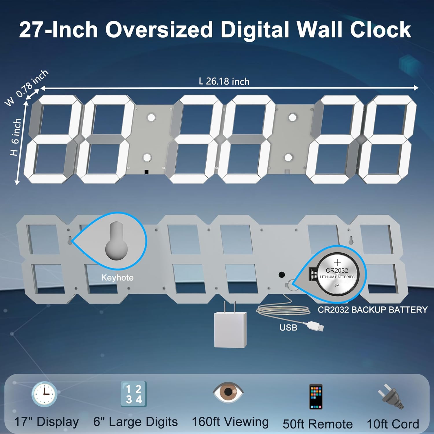 Large Digital Wall Clock 27