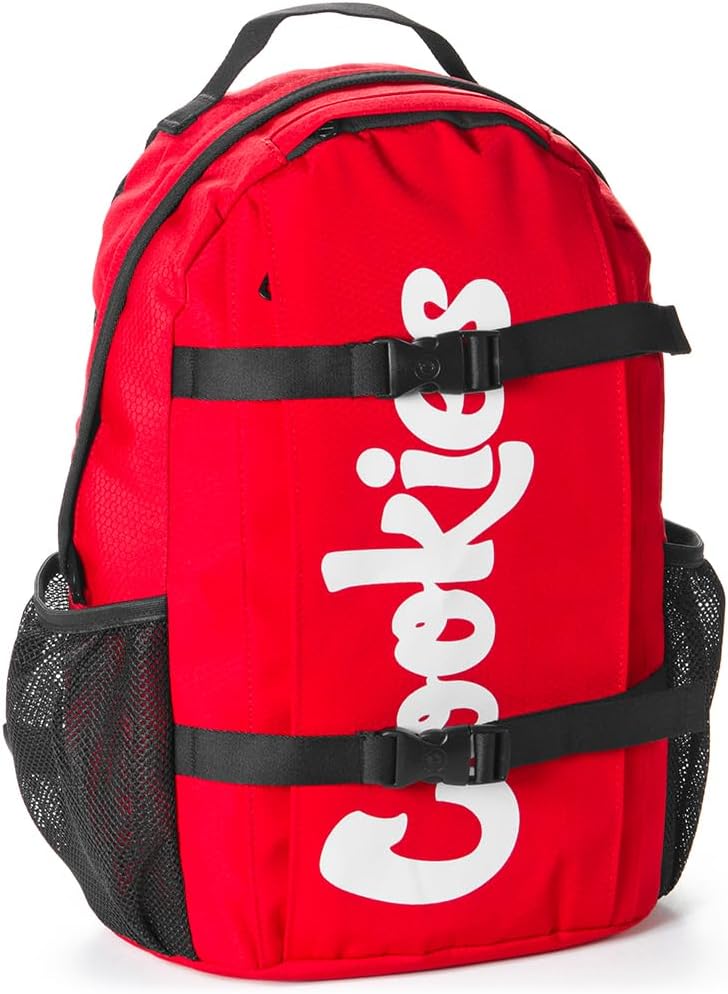 COOKIES Non-Standard Ripstop Nylon Backpack – Durable Tear-Resistant Bag with Heavy-Duty Zippers, Mesh Side Pockets, Adjustable Straps & Laptop Storage – Stylish Streetwear Travel Backpack – Red Camo