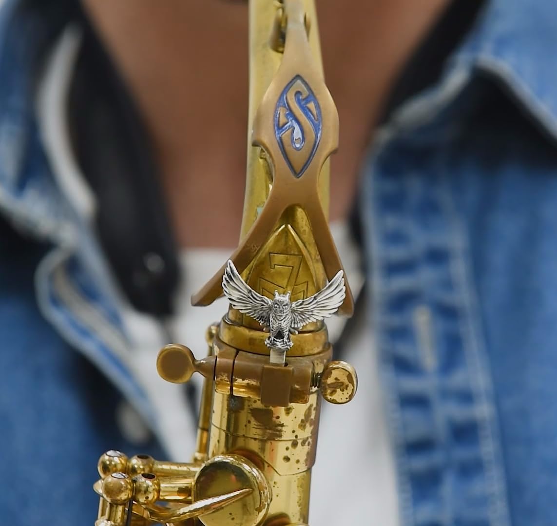 Saxophone ArtTone Booster – Sound Enhancer Accessory for Alto Tenor Soprano Baritone Sax(925 Silver, Owl style)