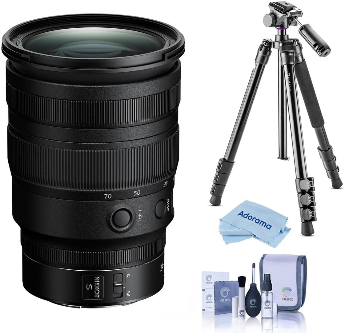 Nikon NIKKOR Z 24-70mm f/2.8 S Lens, Bundle with Takama 3-Section Aluminum Video Tripod with Fluid Head, Cleaning Kit and Microfiber Cloth