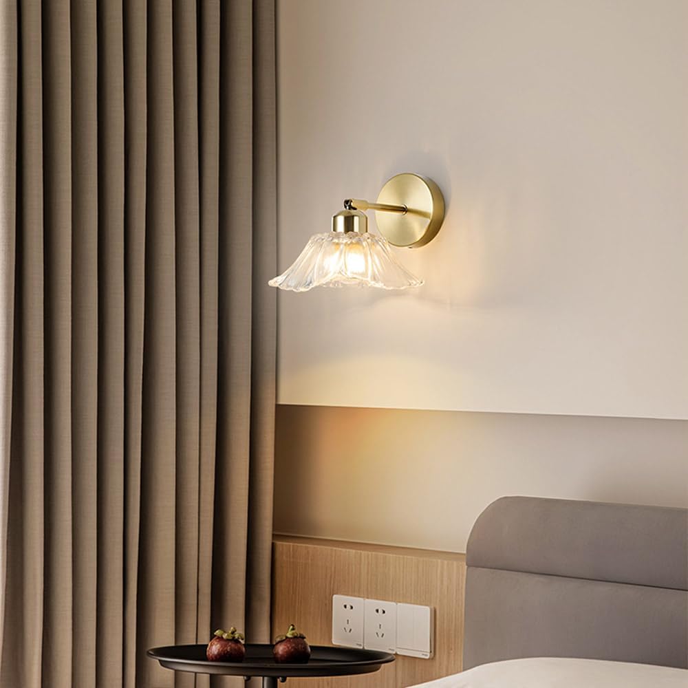 Vintage Wall Sconce Lighting, Indoor Wall Mount Lamp with Clear Glass Shade, 240° Adjustable Gold Wall Light Fixture Bedroom Decor Lamp for Bedside Living Room Corridor Stairs Dining Room