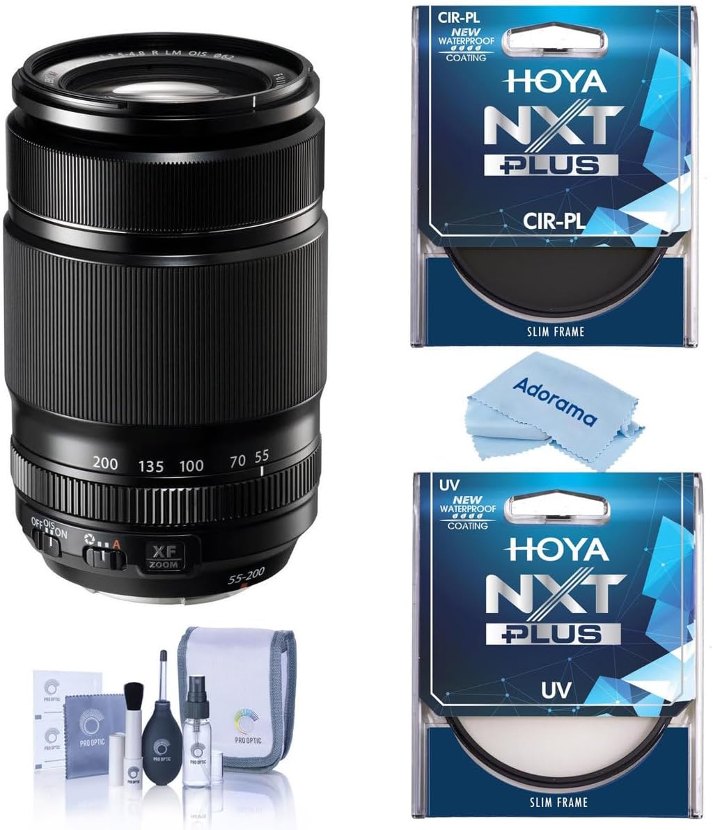 Fujifilm XF 55-200mm f/3.5-4.8 R LM OIS Lens, Bundle with 62mm UV+CPL Filter Kit & Cleaning Kit