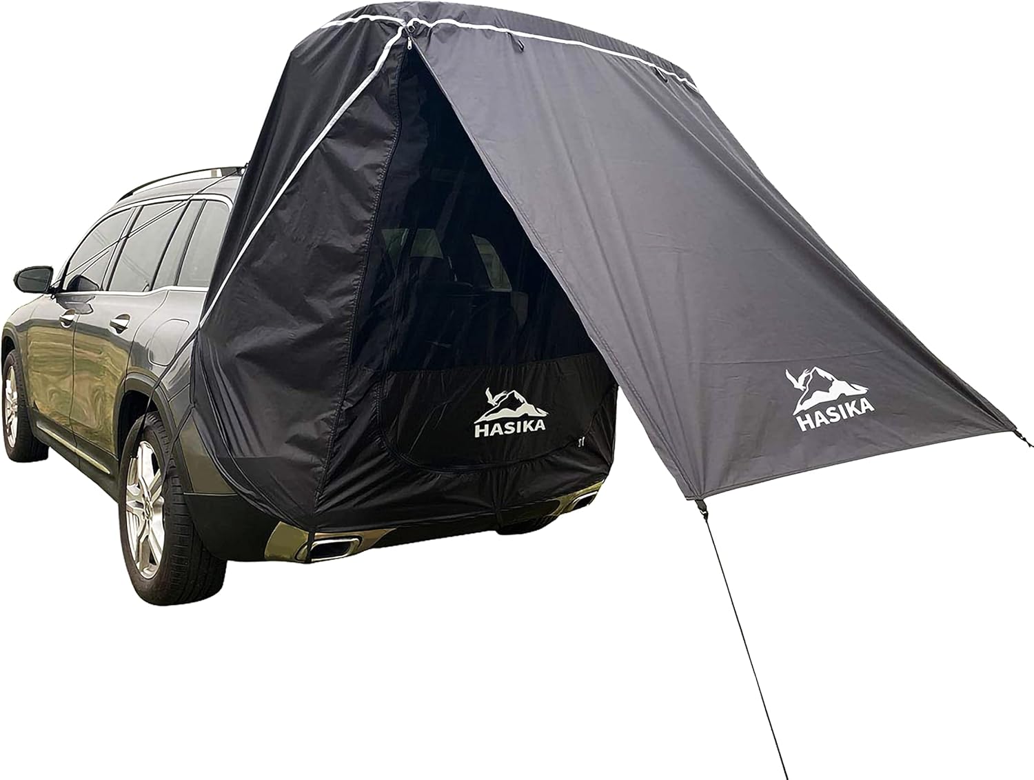 Hasika SUV Camping Tent Car Tailgate Shade Awning with Screen Net Waterproof 3000MM UPF 50+ Black (Large)
