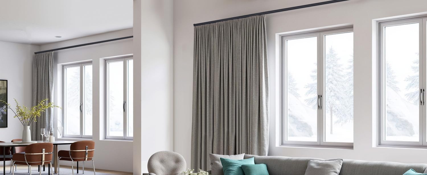 Flexible Ceiling Curtain Tracks, Ceilings Track for Curtains, Aluminum Curtains Track Ceilings Mount,Wall Mount Curtain Rail, Ceiling Curtain Rod, Sliding Curtain Tracks with Clips (Black 21FT)