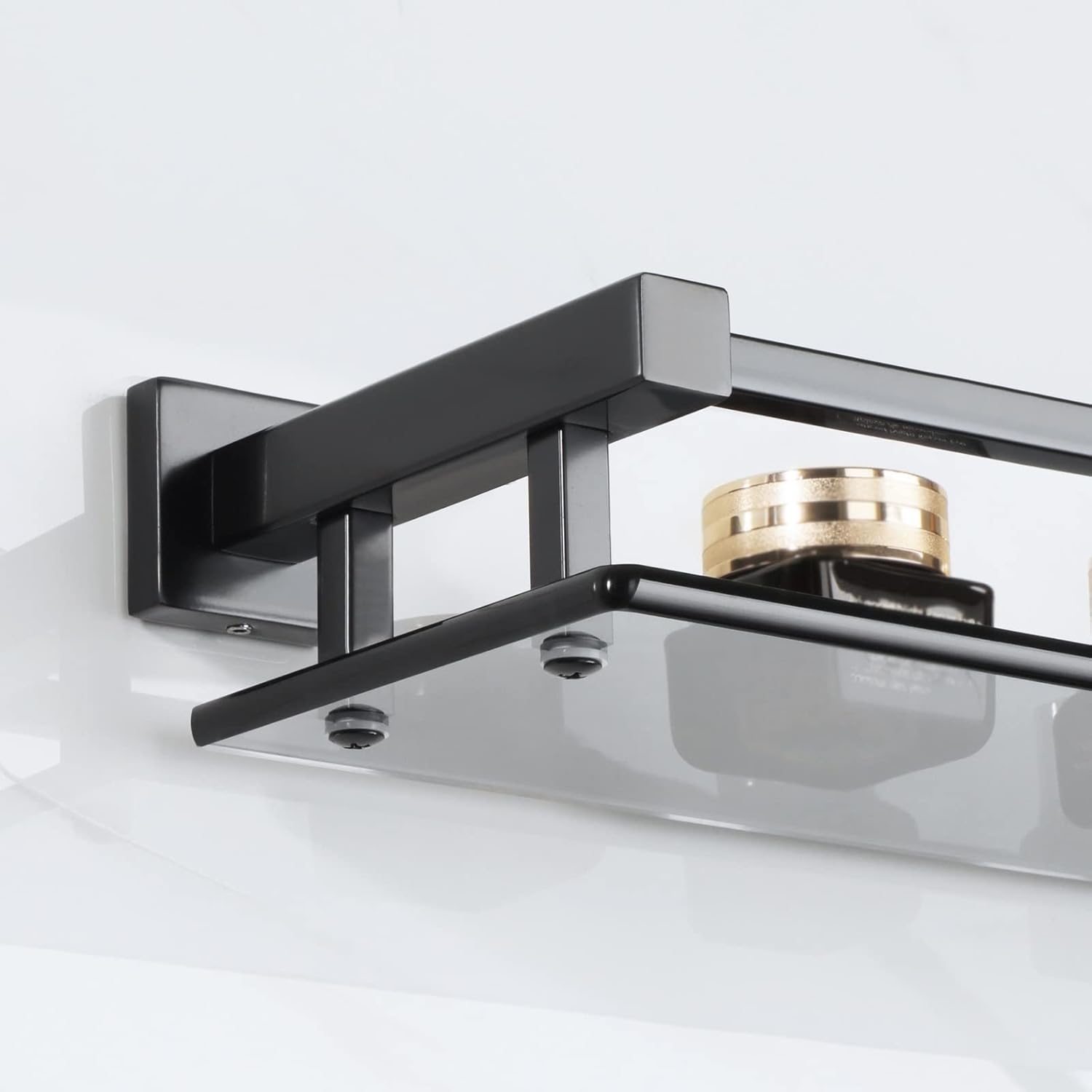 GLigeT Bathroom Organiser Bathroom Glass Shelf Aluminum Tempered Glass Thick Rectangular 1 Tier Storage Organizer Wall Mount Glass Floating Shelves Shower Shelves (Color : Matte Black)