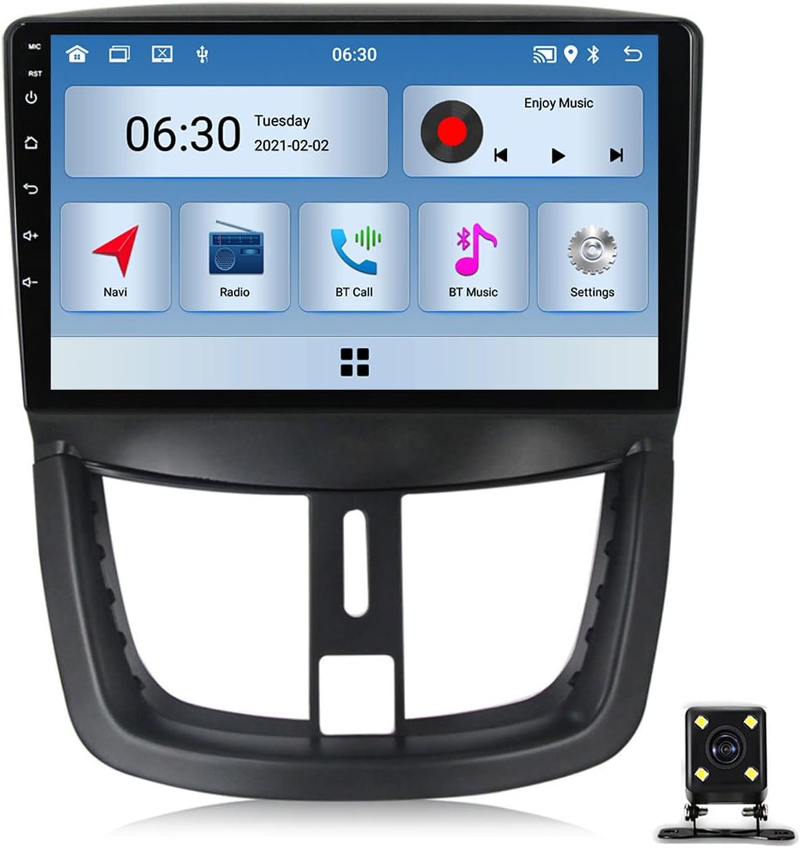 Double Din Car Stereo with Bluetooth 9 Inch Touchscreen Car Audio Receiver with Backup Camera, GPS, Mirror Link/Carplay/Android Auto, FM/AM RDS Car Radio for Peugeot 207 2006-2015