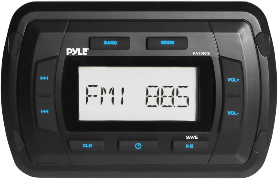 Pyle Marine Bluetooth Radio Stereo Receiver-4x50 Watt Water Resistant Universal Stereo Head Unit w/ AUX, RCA, USB Port, AM FM Radio, Digital LCD Display For Boat, Car, Off-Road Vehicles - Pyle PATVR10